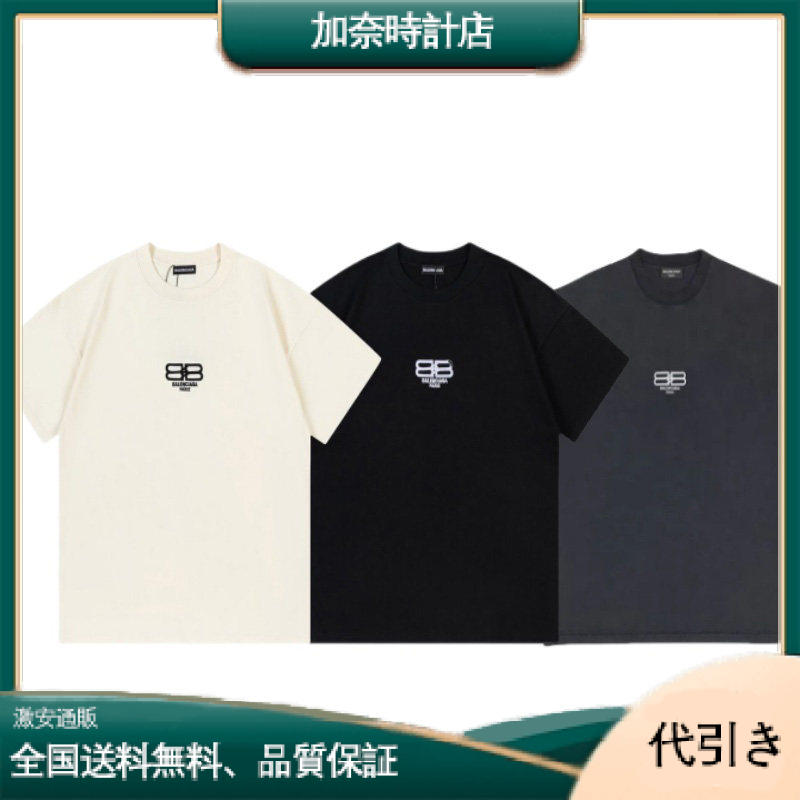 BALENCIAGA パリジェンヌ・ハイストリート・ダブルロック・モノグラム・プリント・カップル半袖Tシャツ  -加奈時計店