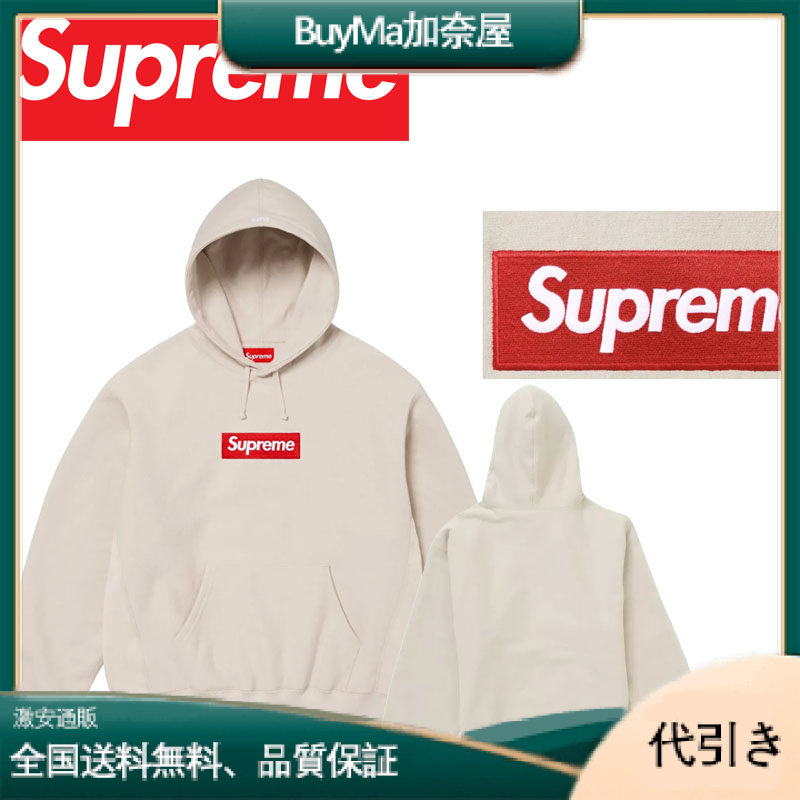 【SUPREME】2025年最新作 スクエアロゴフーデッドスウェットシャツ オフホワイト-BuyMa加奈屋