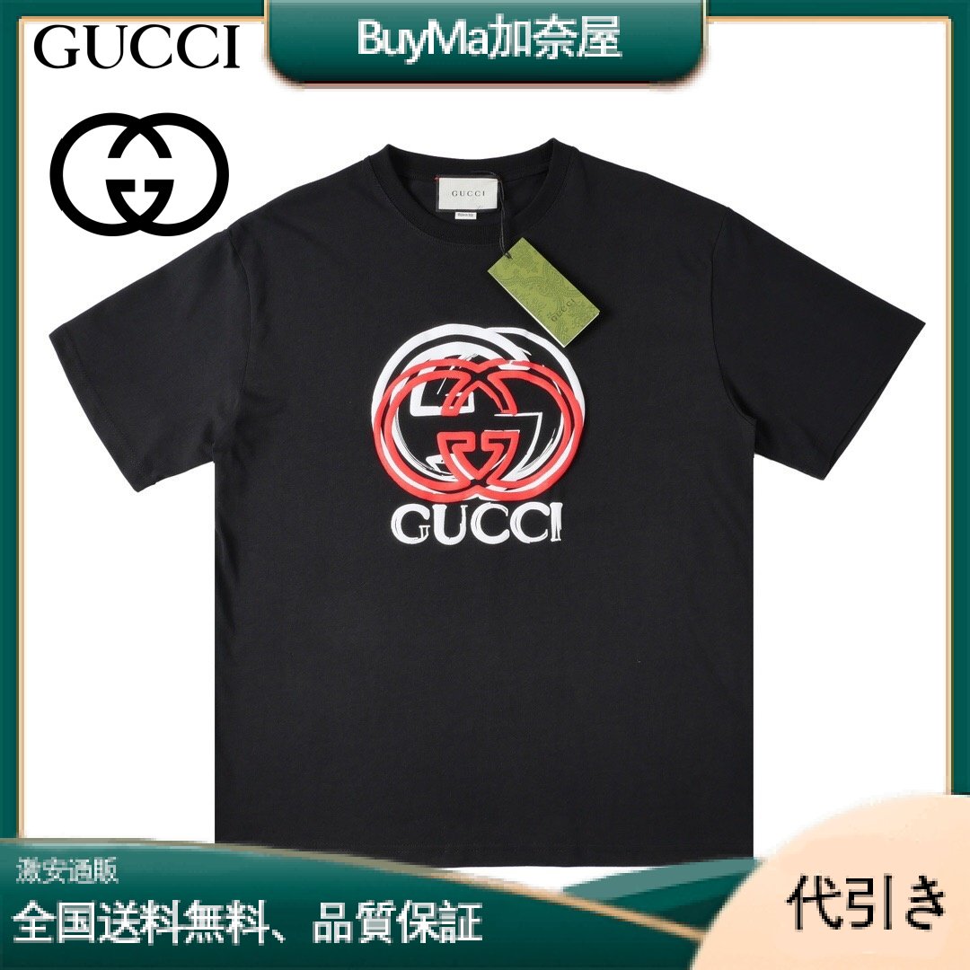 GUCCI 24SS文字カラス柄ロゴダブルGプリントクラシックショートスリーブTシャツカスタマイズ240gバットダイファブリック付き  -BuyMa加奈屋