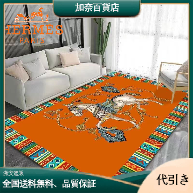 HERMES エキゾチックなカラーブロックストライプラグ-加奈百貨店